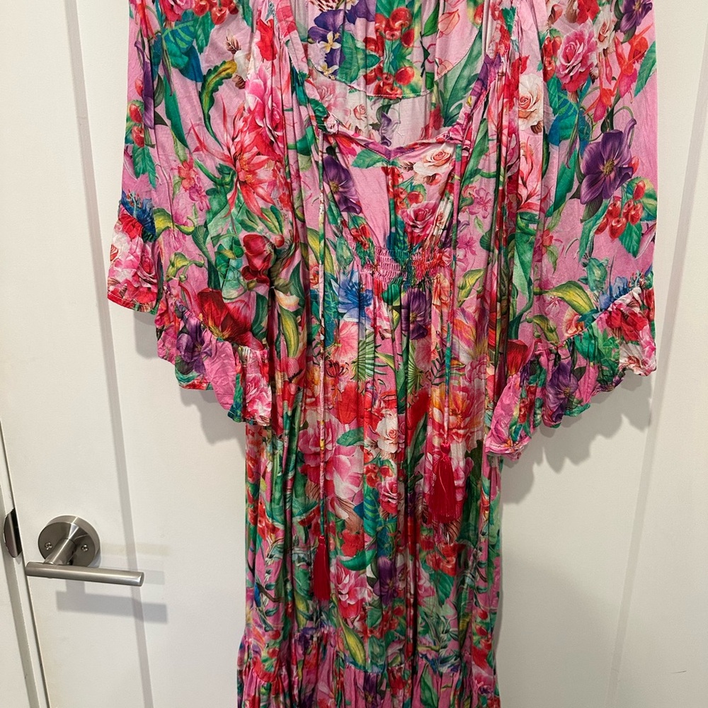 Floral Pink and Green Swim Coverup